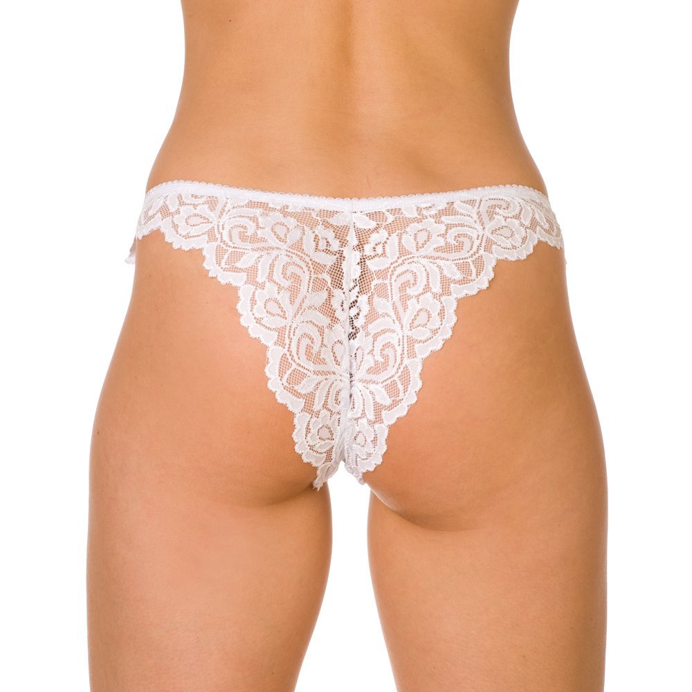 Camille Women's Thongs White Floral Lace High Leg Knickers 3 Pack Set