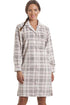 Camille Women's Button Front Nightshirt in Grey Check Fleece Nightwear