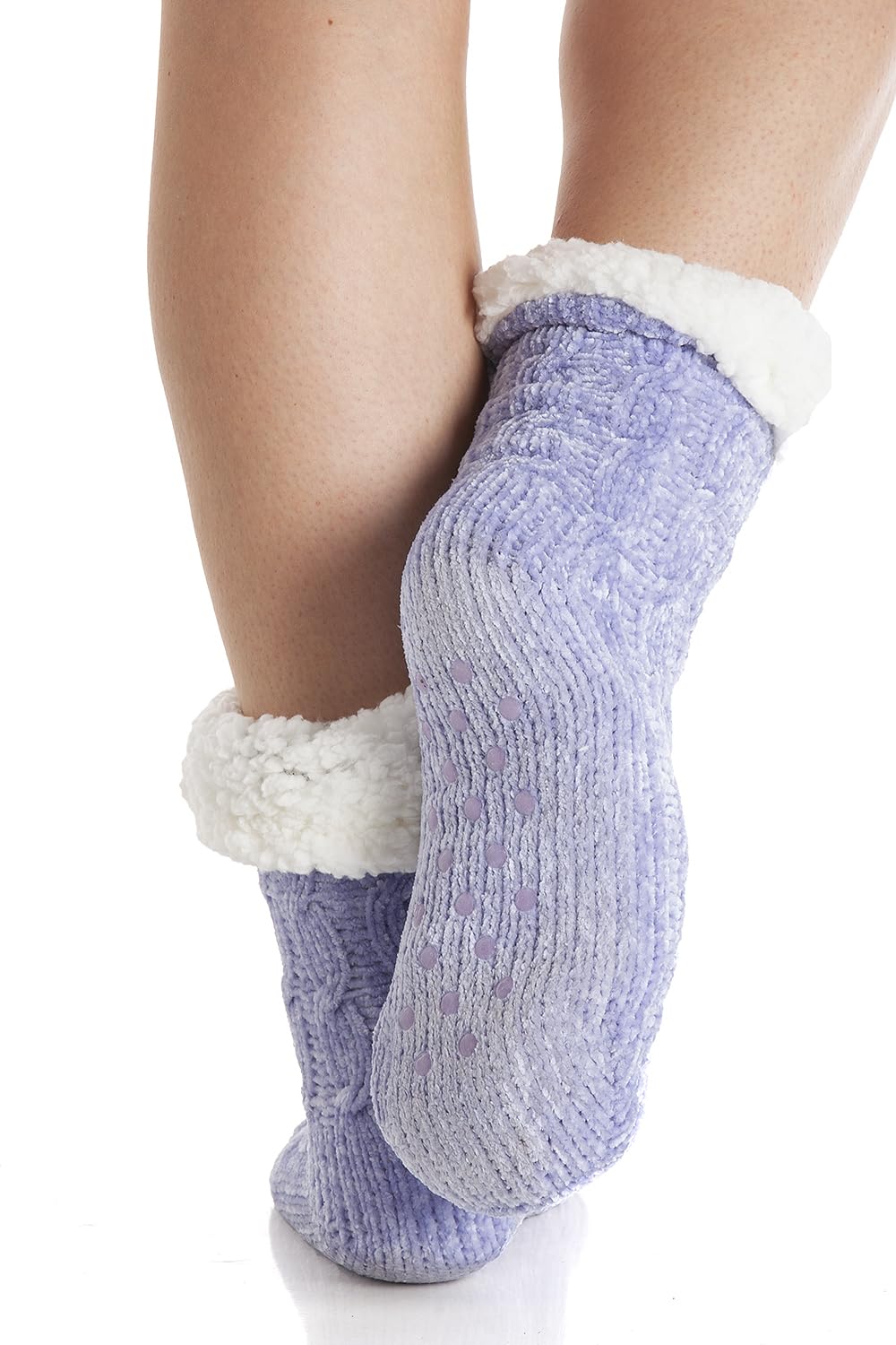 Ladies Chenille Cable Plain Slipper Sock