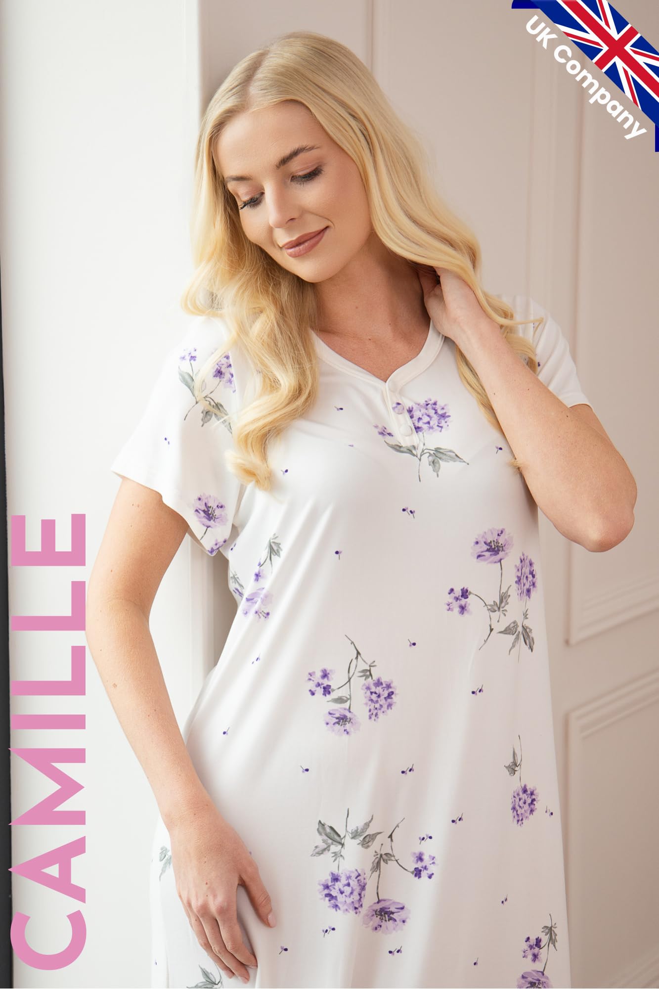 Camille Womens Luxury Floral Short Sleeve Nightdress 