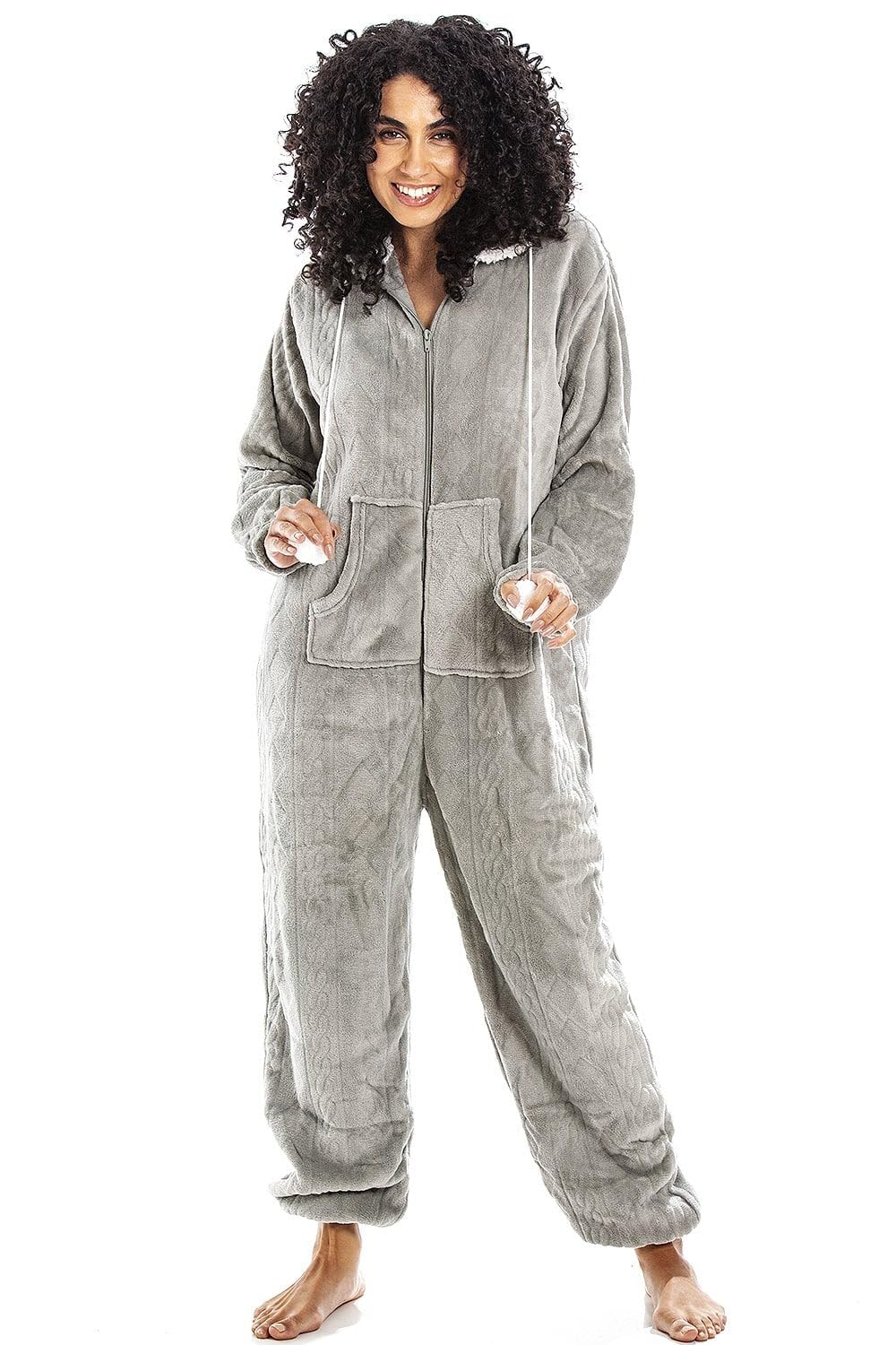 Camille Women's Hooded Super Soft Fleece Onesie Ladies Zip Jumpsuit