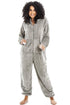 Camille Women's Hooded Super Soft Fleece Onesie Ladies Zip Jumpsuit