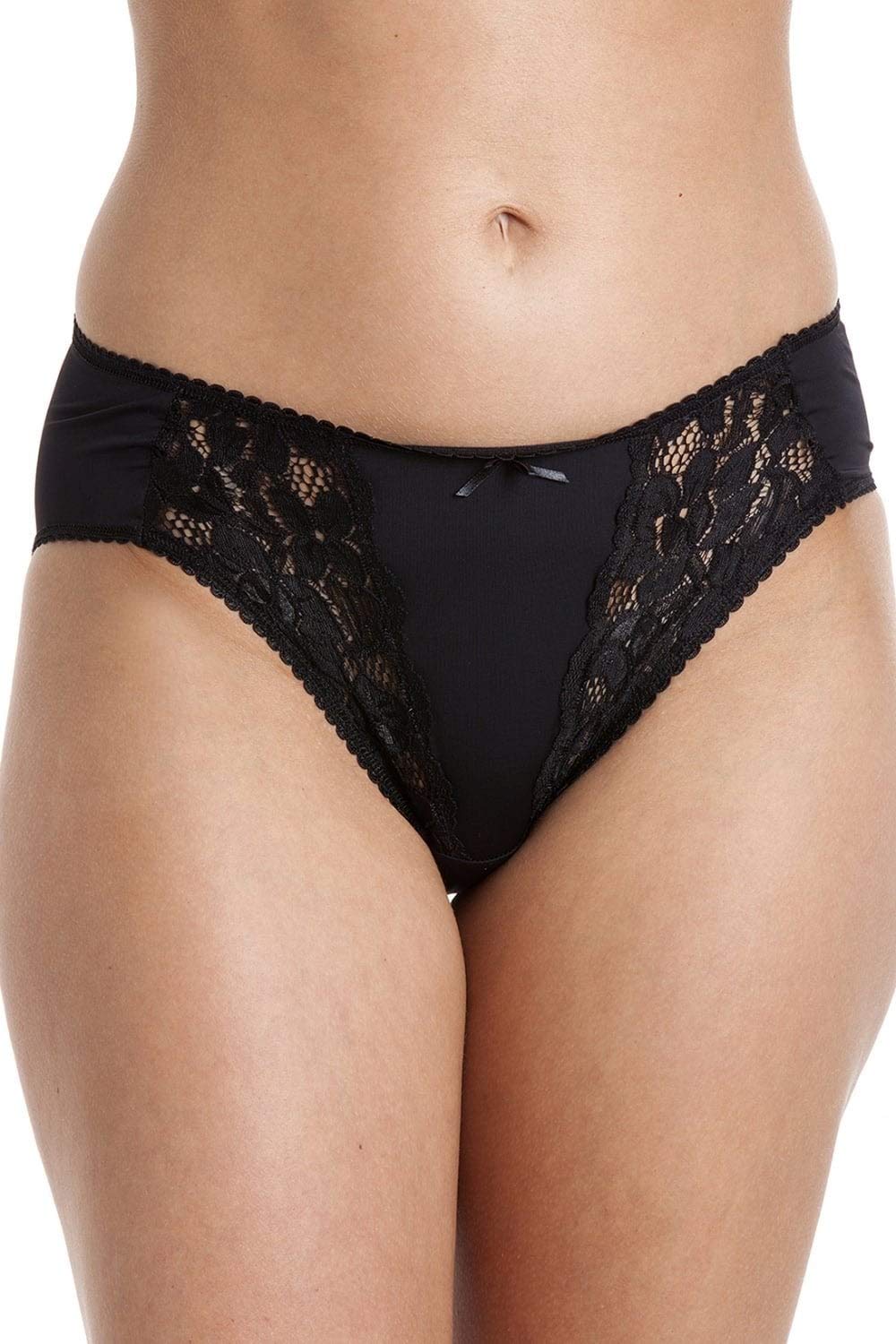 Womens Three Pack Black High Leg Floral Lace Panel Briefs