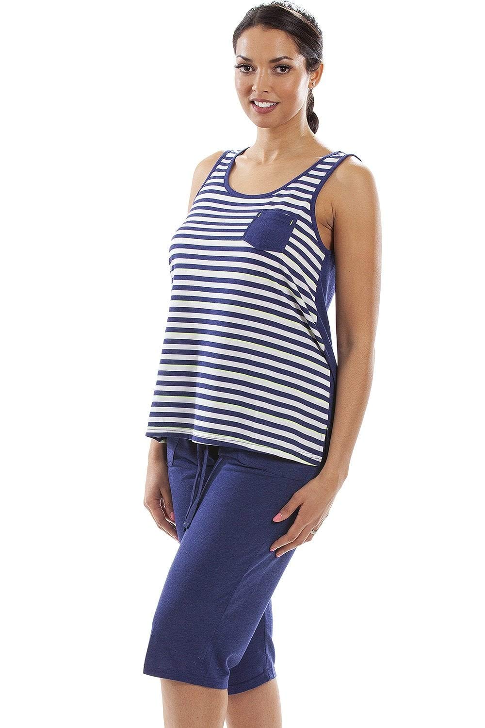 Womens Lightweight Striped Capri Bottom Pyjama Set 