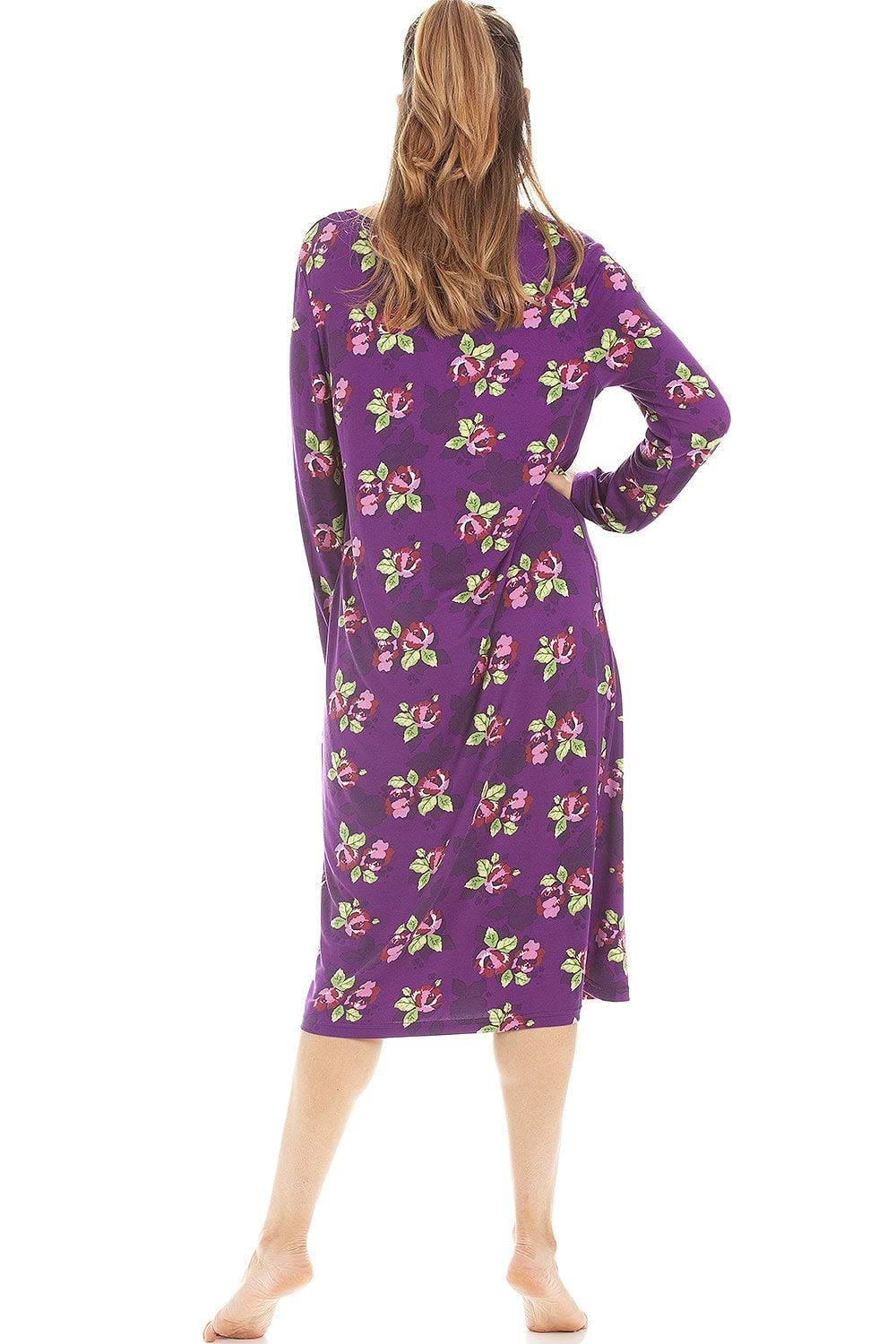 Womens Floral Print Spandex Knee Length Long Sleeve Nightdresses