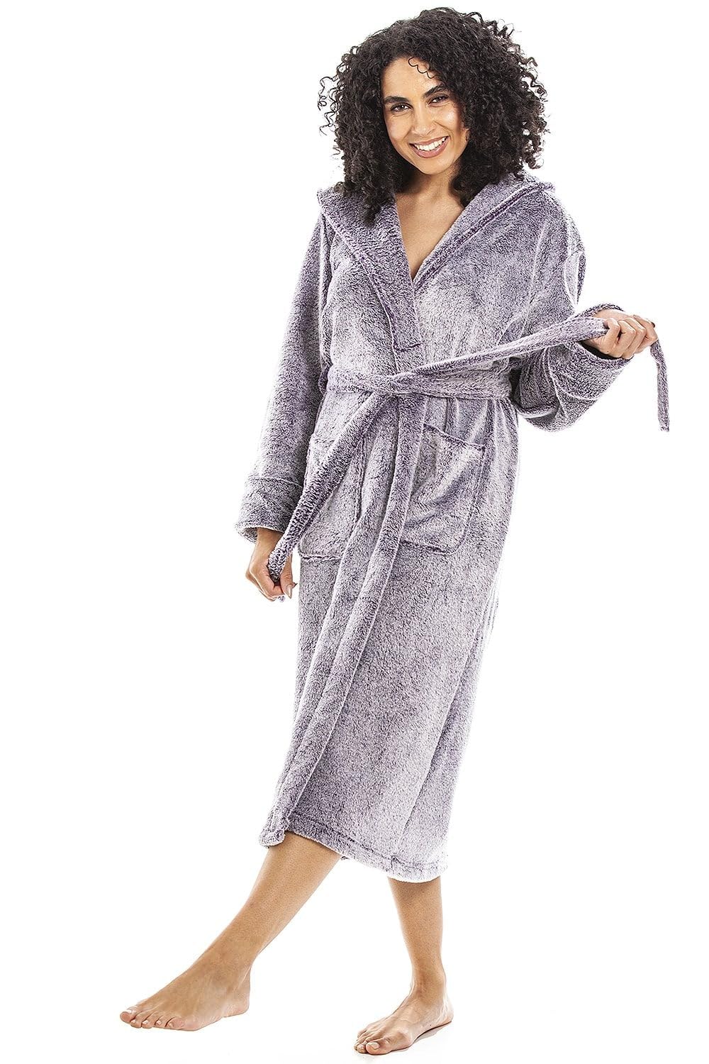 Camille Women's Full Length Bathrobe in Purple Deep Pile Dressing Gown