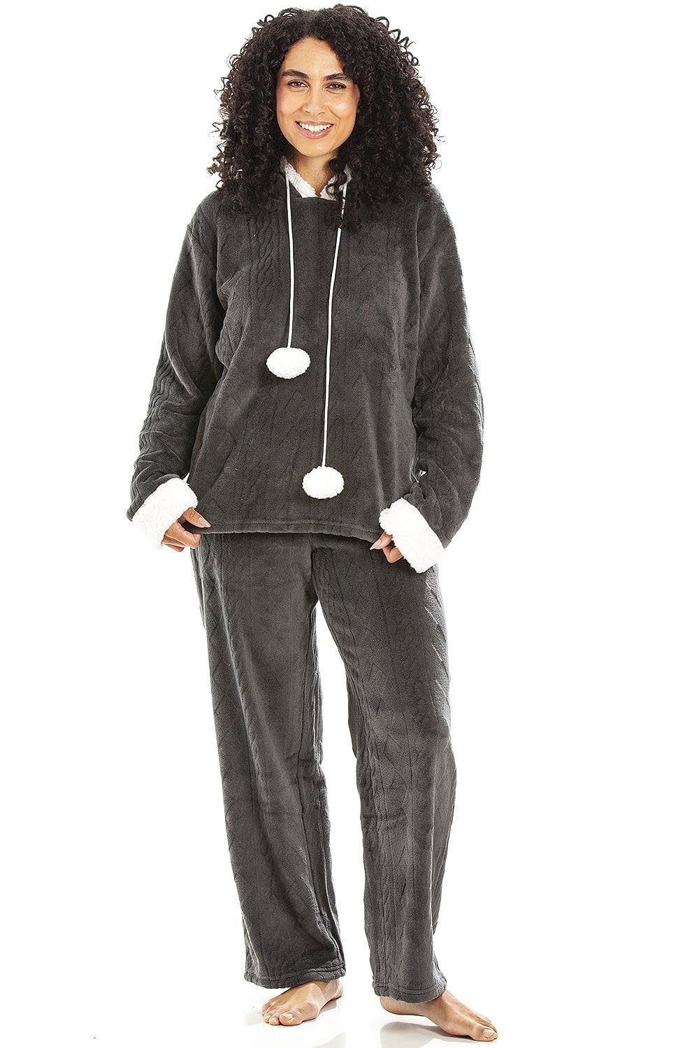 Camille Women's Hooded Pyjama Set Long Sleeve Fleece Nightwear