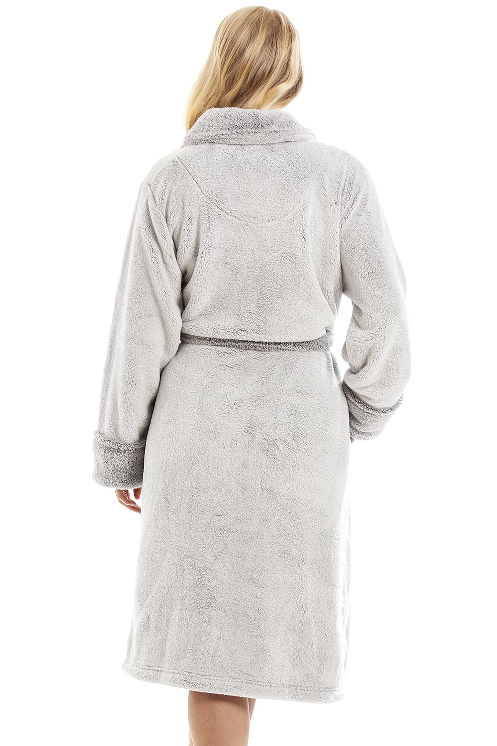 Womens Deep Pile Fluffy Bathrobe With Reverse Collar and Cuffs