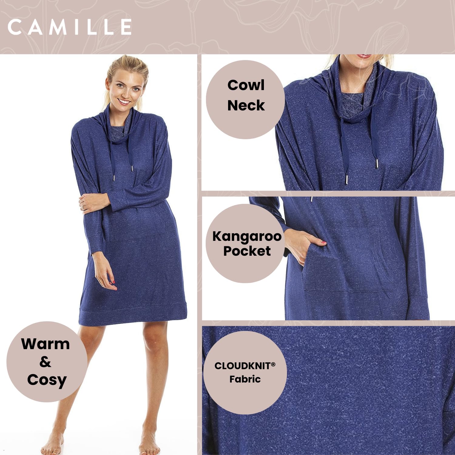 Long Sleeve Cowl Neck Lightweight Knitted Hacci Nightdress