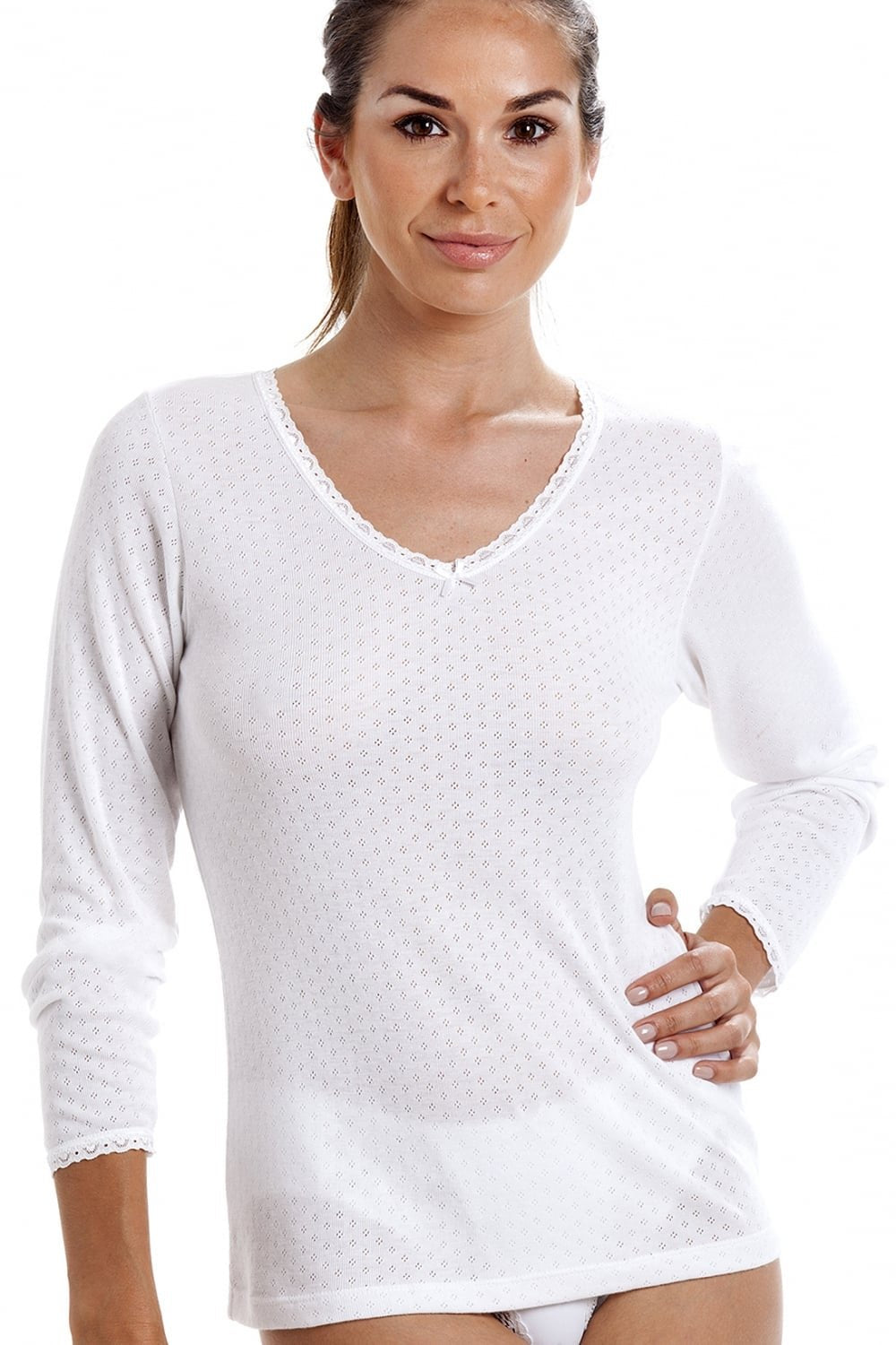 Womens Viloft Blend Lightweight Thermal Long Sleeved Top White