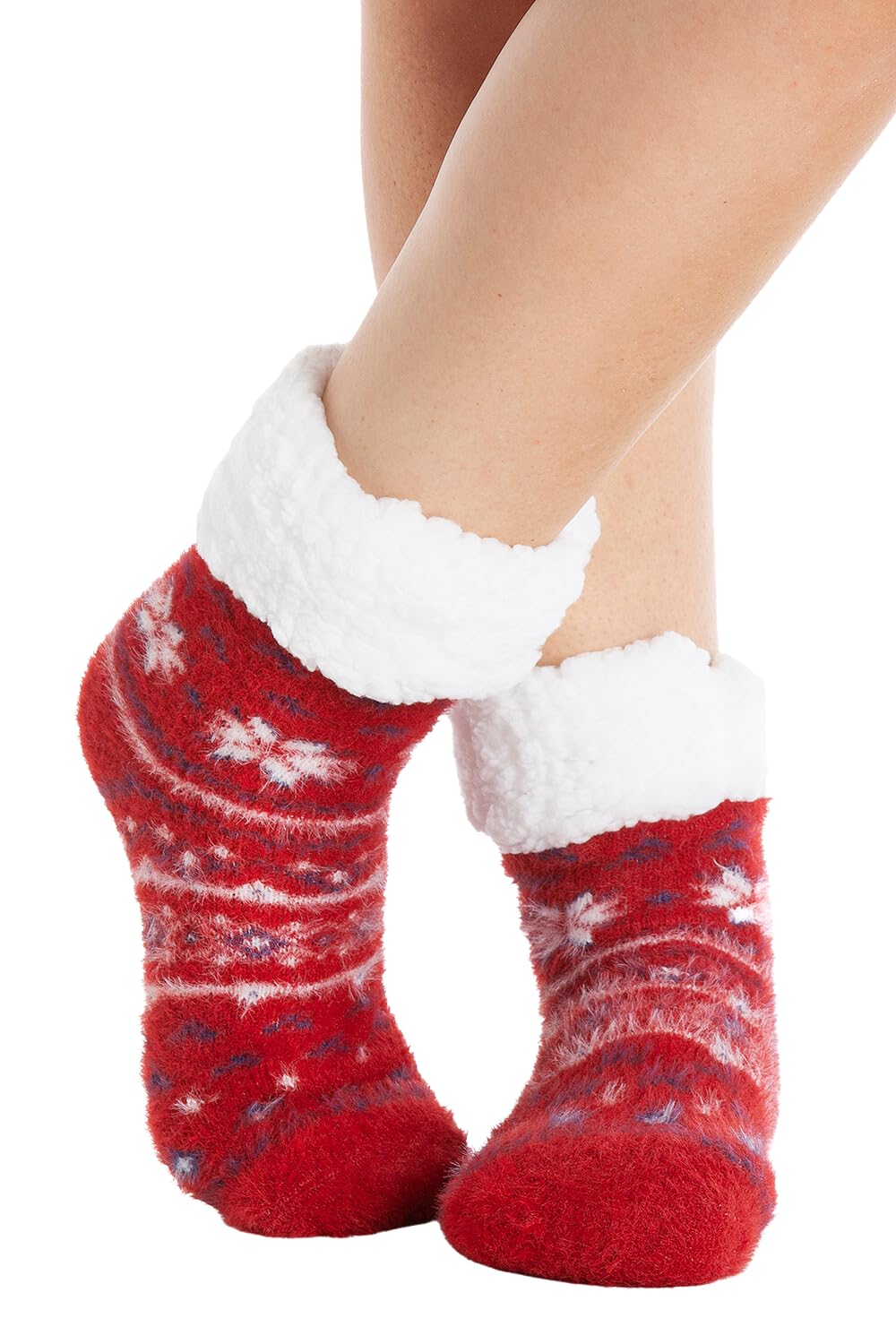 Ladies Soft and Fuzzy Fairisle Print Bed Socks