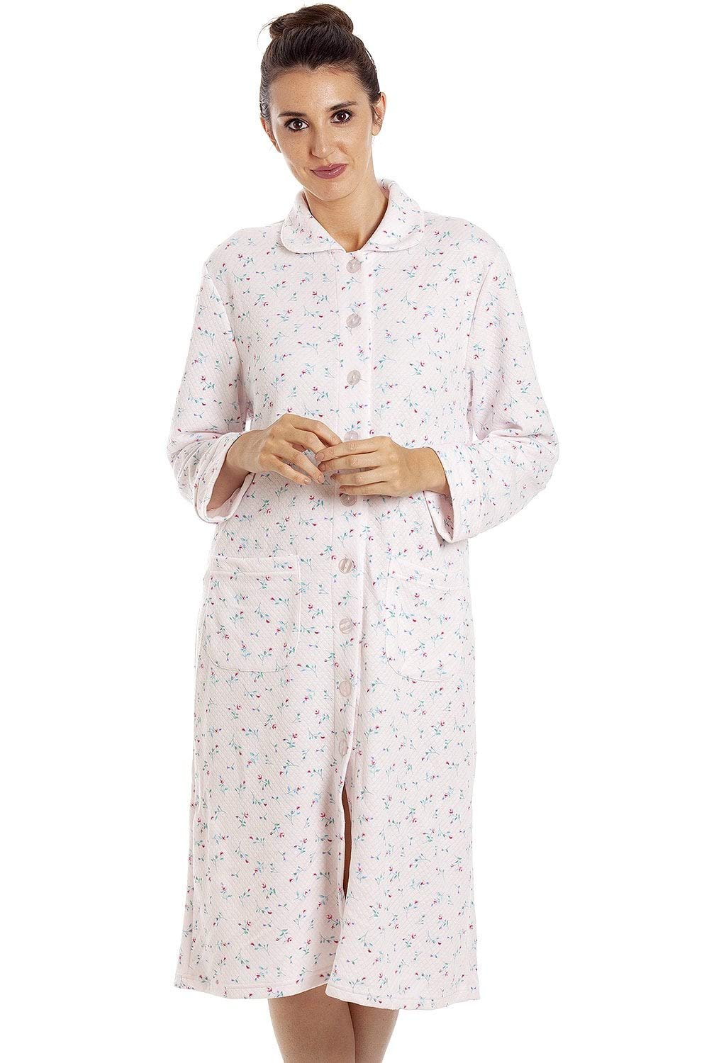 Womens Floral Mock Quilt Button Housecoats