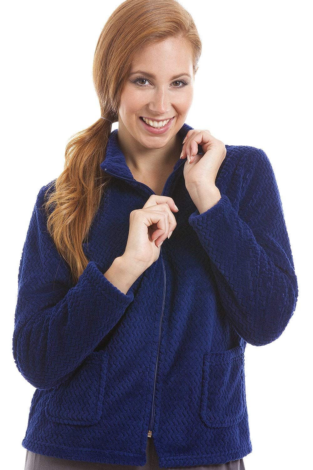Womens Zip Front Soft Textured Fleece Bed Jackets