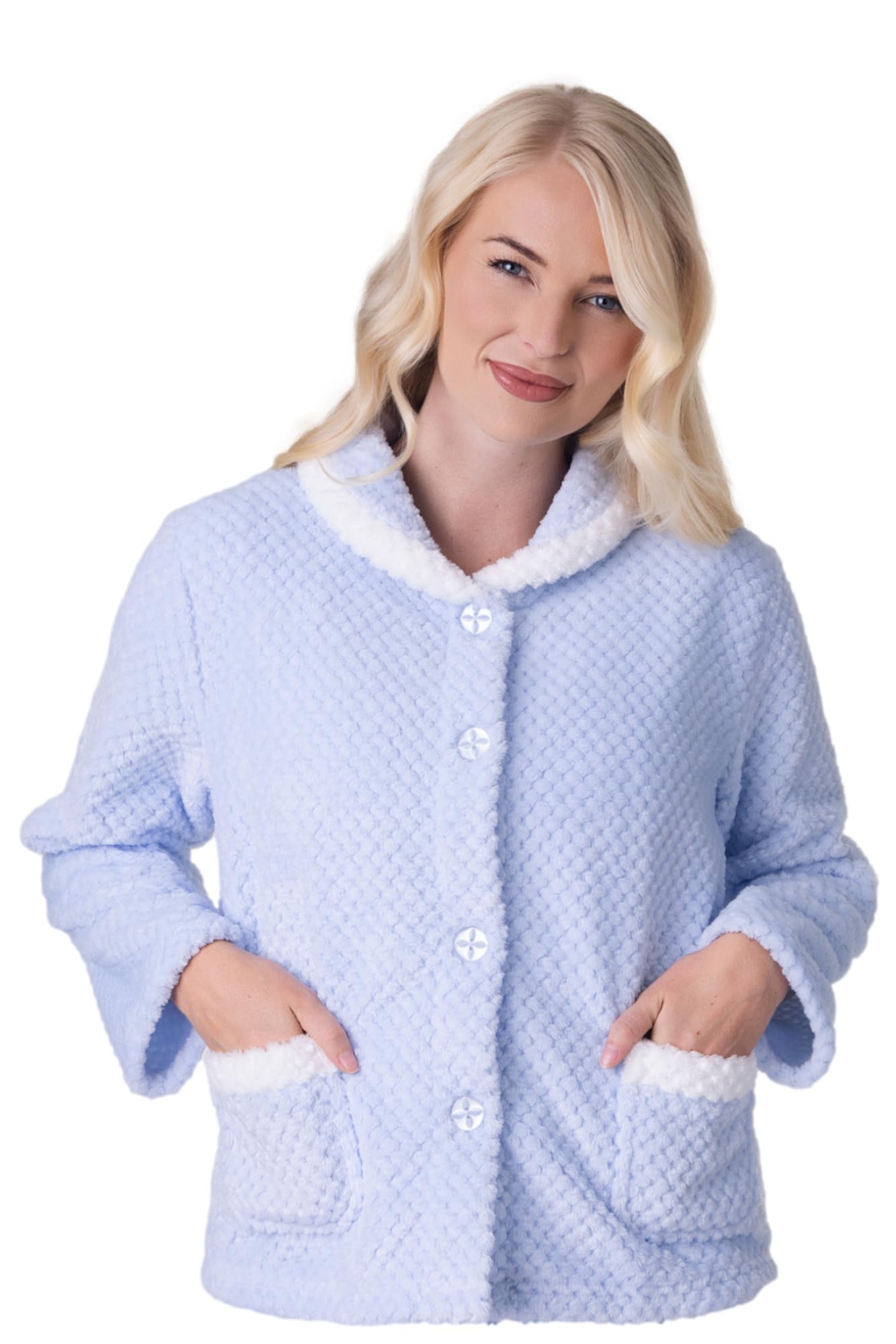 Camille Women's Supersoft Fleece Button Front Bed Jacket with Pockets