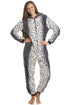 Camille Women's Onesie Grey Snow Leopard Print Luxury Fleece Jumpsuit
