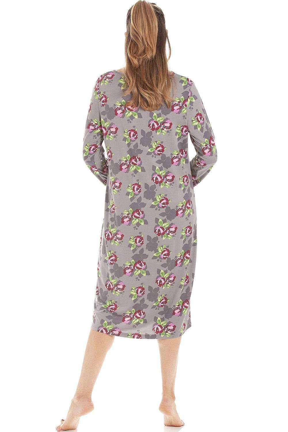 Womens Floral Print Spandex Knee Length Long Sleeve Nightdresses