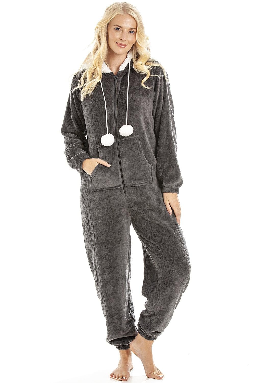 Camille Women's Hooded Super Soft Fleece Onesie Ladies Zip Jumpsuit