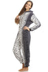 Camille Women's Onesie Grey Snow Leopard Print Luxury Fleece Jumpsuit