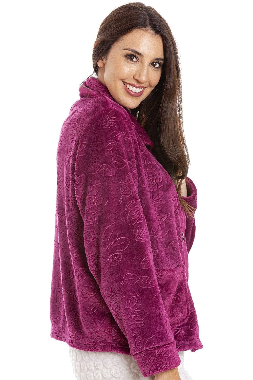 Camille Womens Button Up Rose Embossed Bed Jackets 