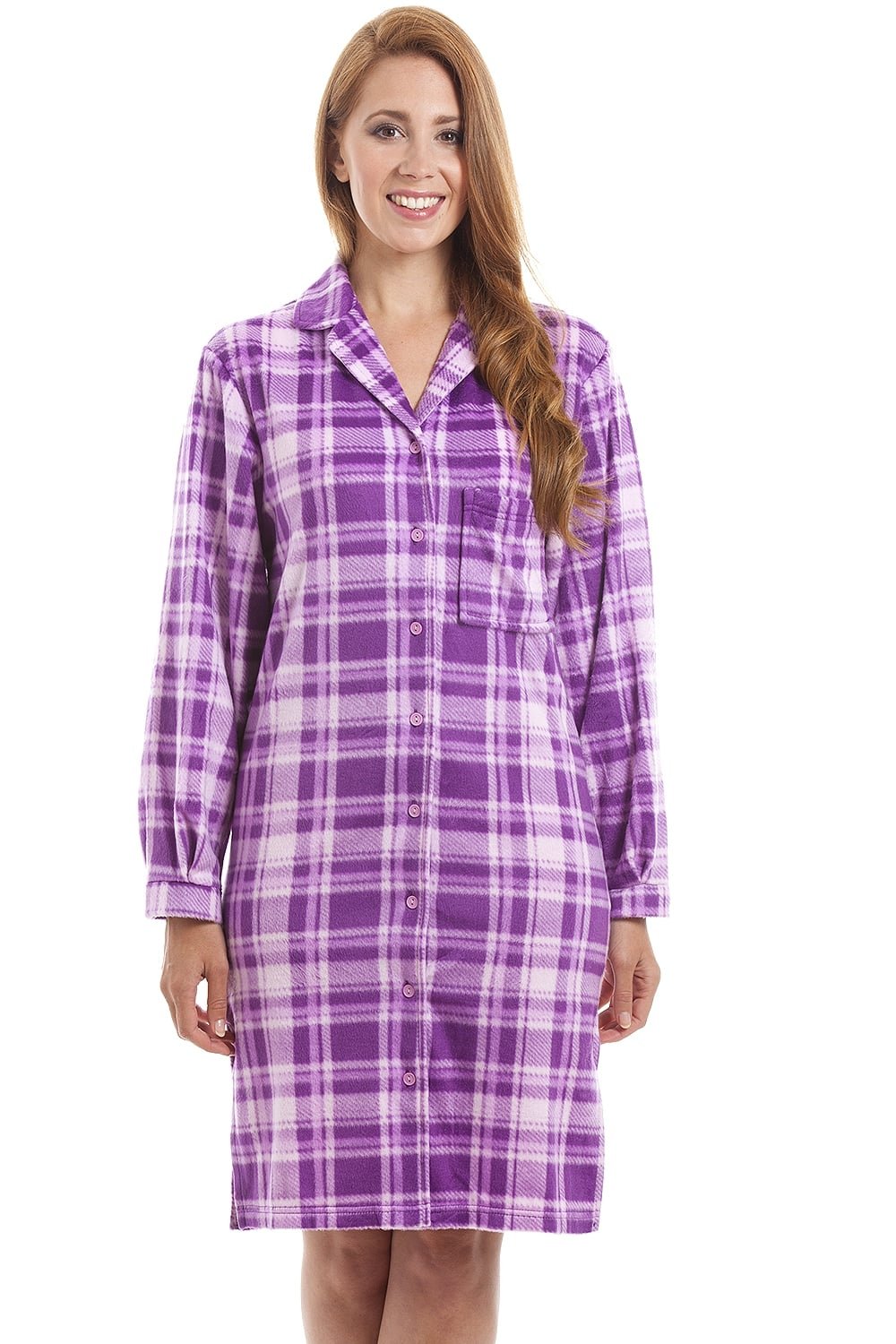 Lilac Checkered Long Sleeve Button Front Nightshirt