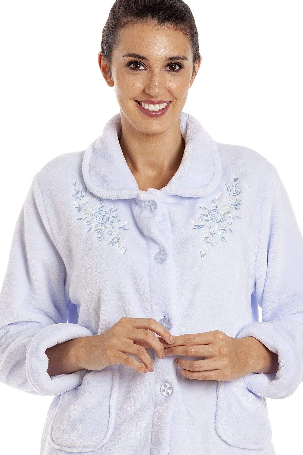 Camille Womens Floral Print Button Up Bed Jacket