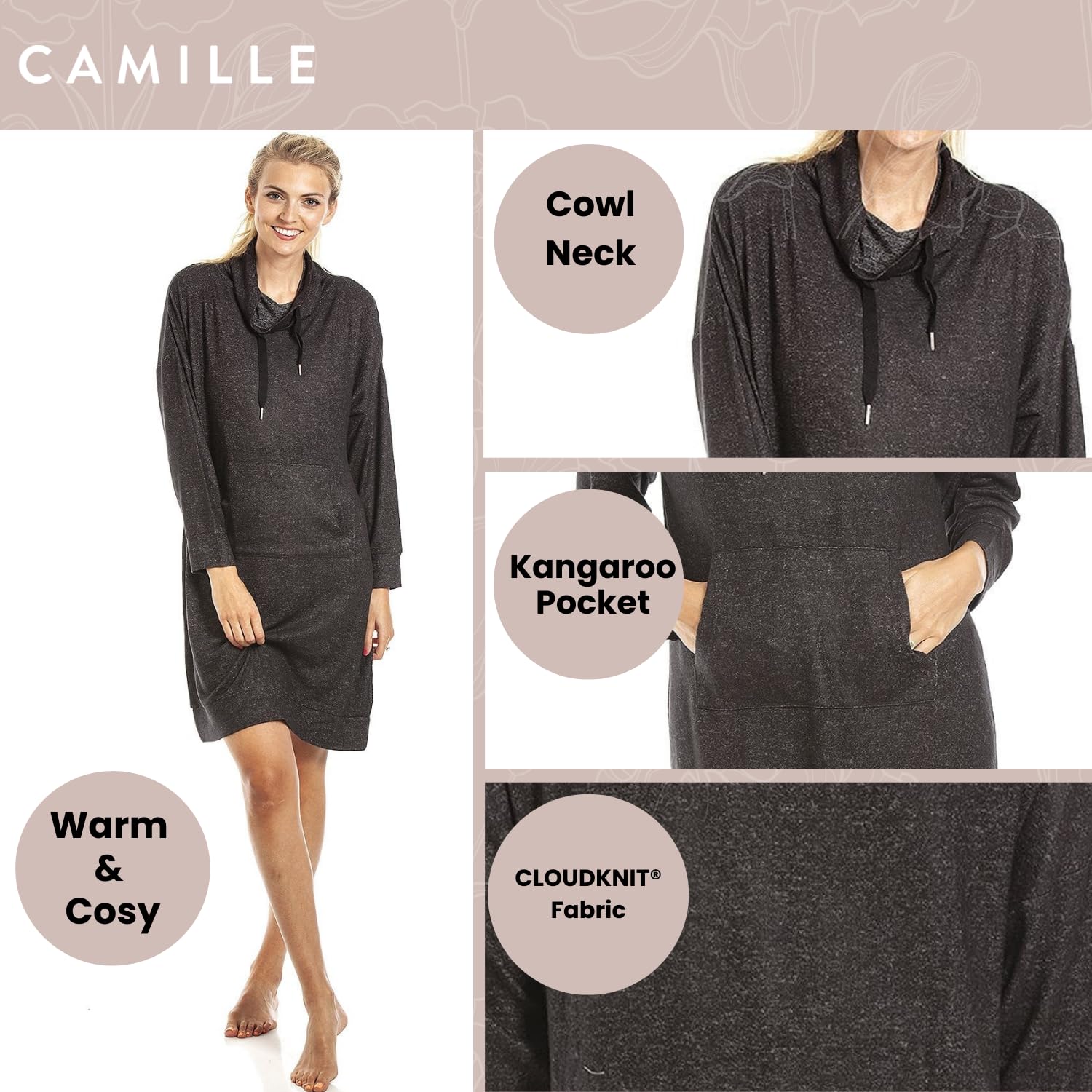 Long Sleeve Cowl Neck Lightweight Knitted Hacci Nightdress