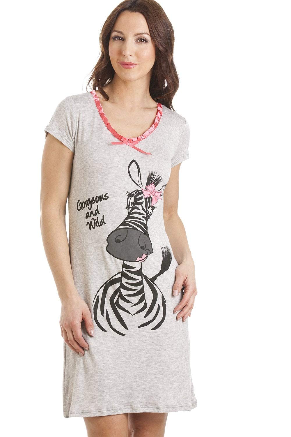 Grey Short Sleeve Zebra Motif Nightdress