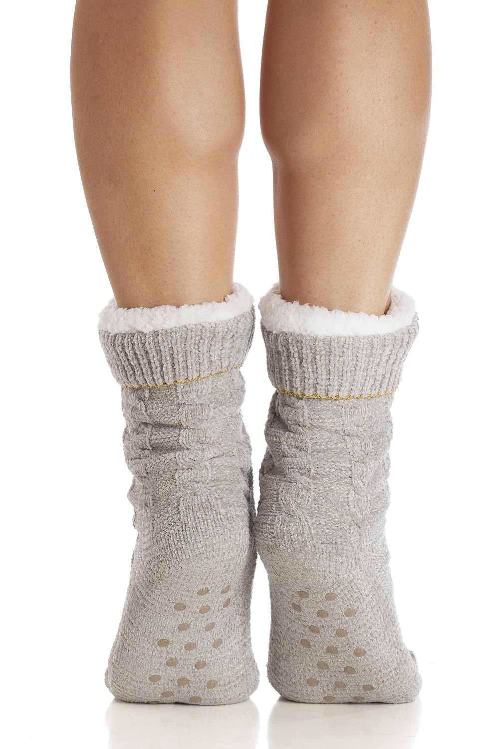 Ladies Chenille Cable Lurex Slipper Sock