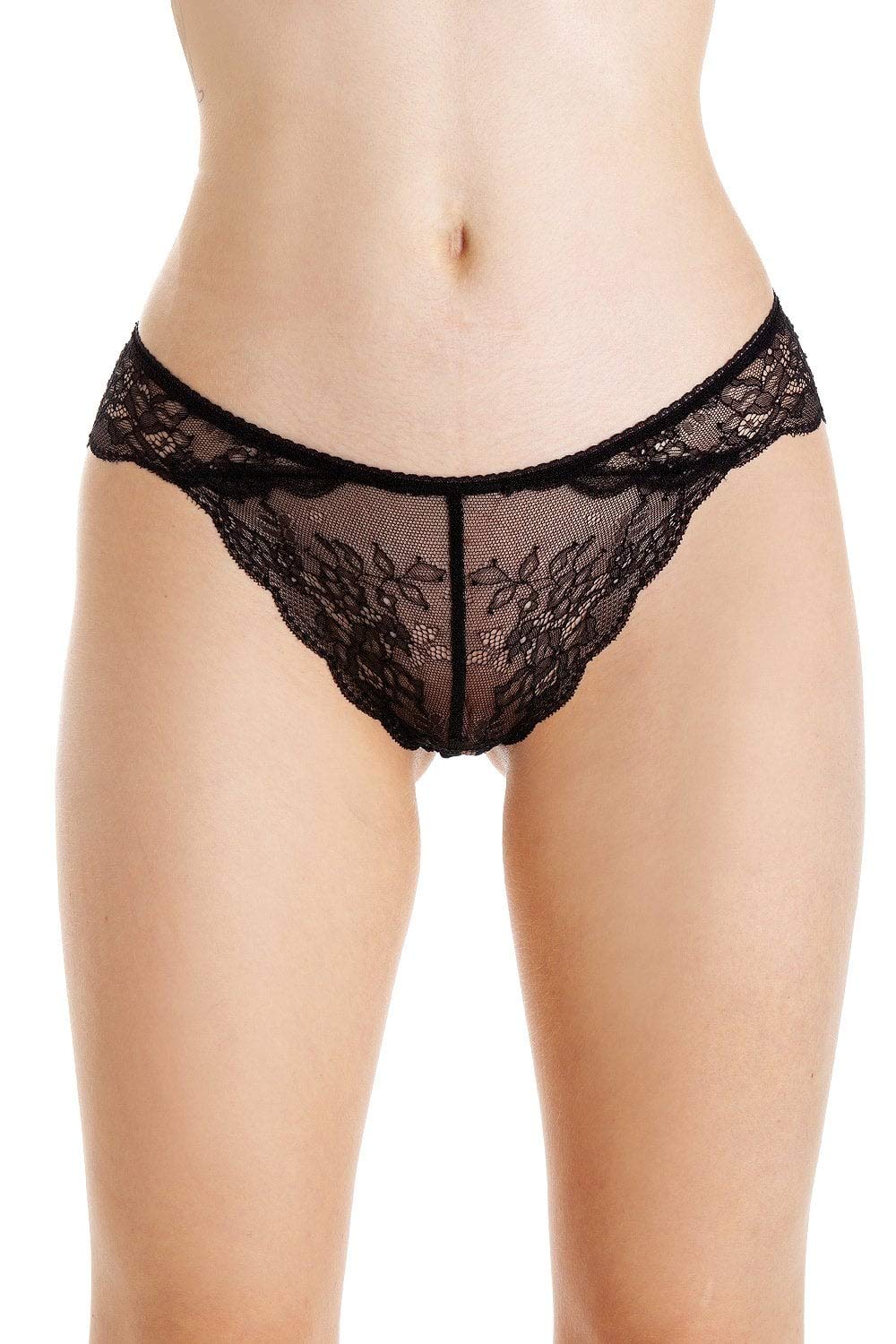 Womens 3 Pack Black Lace Brazilian Briefs