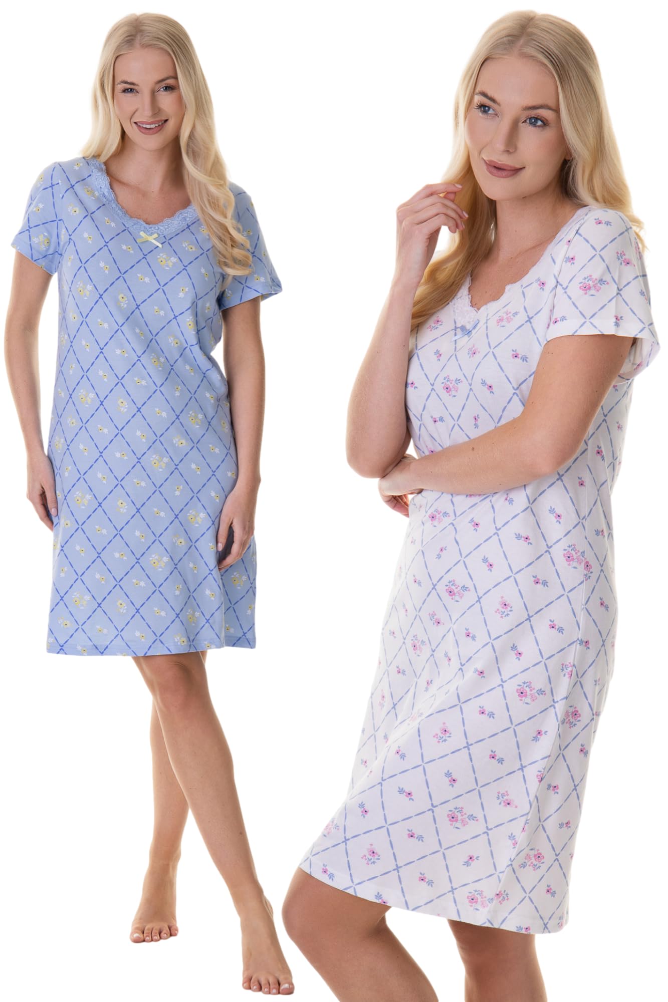 Camille 2 Pack Short Sleeved Summer Cotton Nighties - Breathable & Lightweight Nighties for Women
