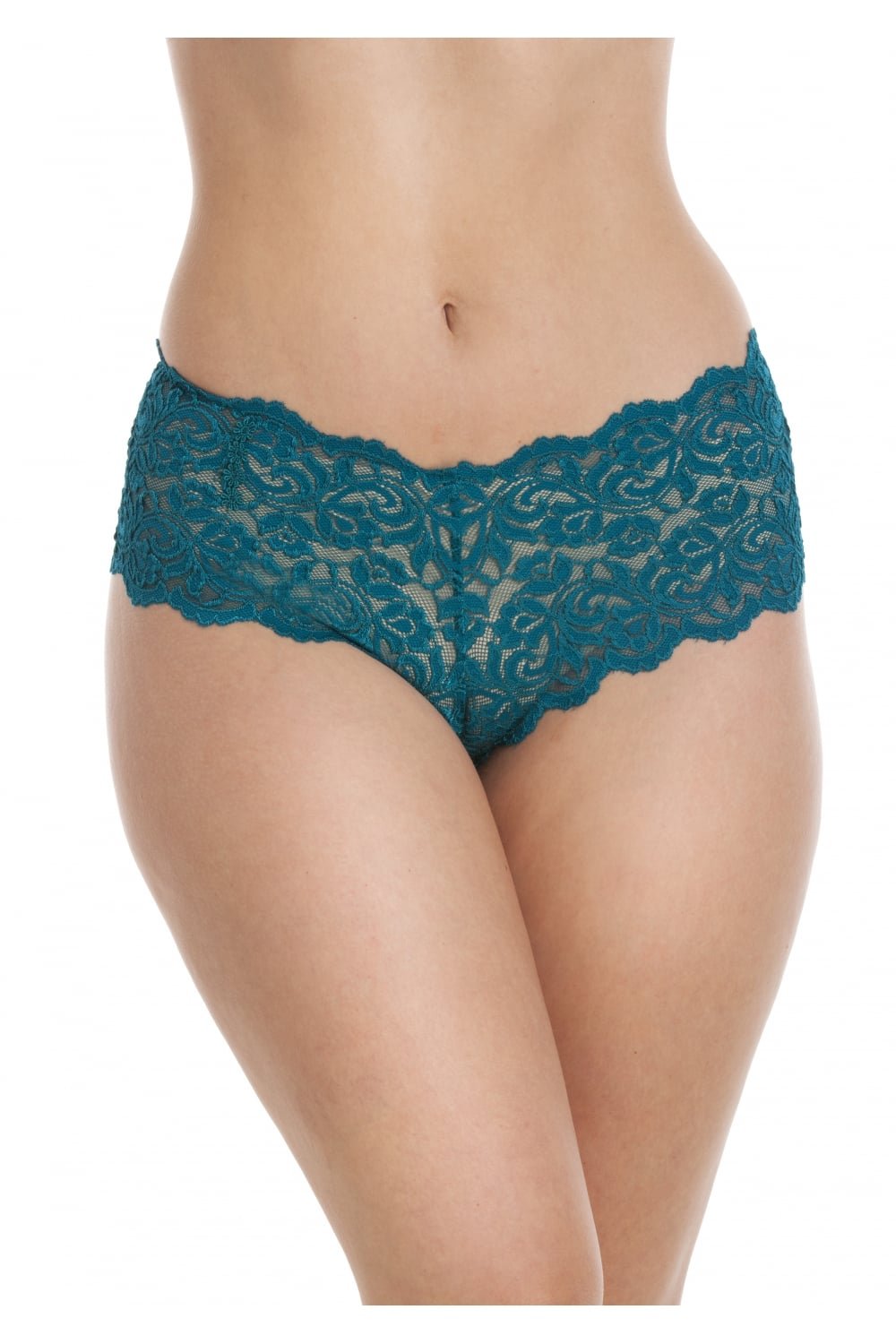 Camille Women's Midi Briefs Teal Green Floral Lace Boxer Shorts 3 Pack