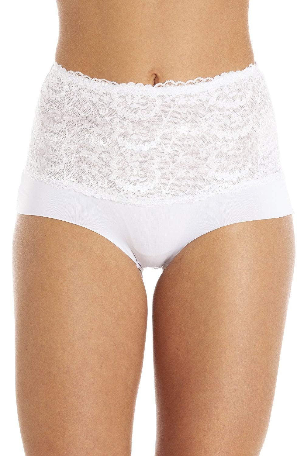 Womens High Waist Seamless Floral Lace Briefs White
