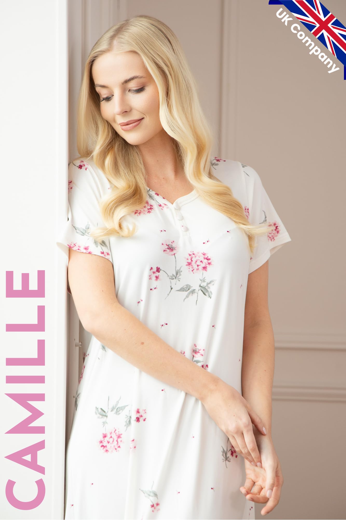 Camille Womens Luxury Floral Short Sleeve Nightdress 