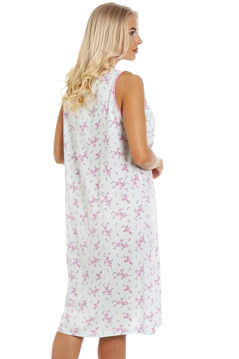 Pink Floral Print Aqua Blue Sleeveless Nightdress