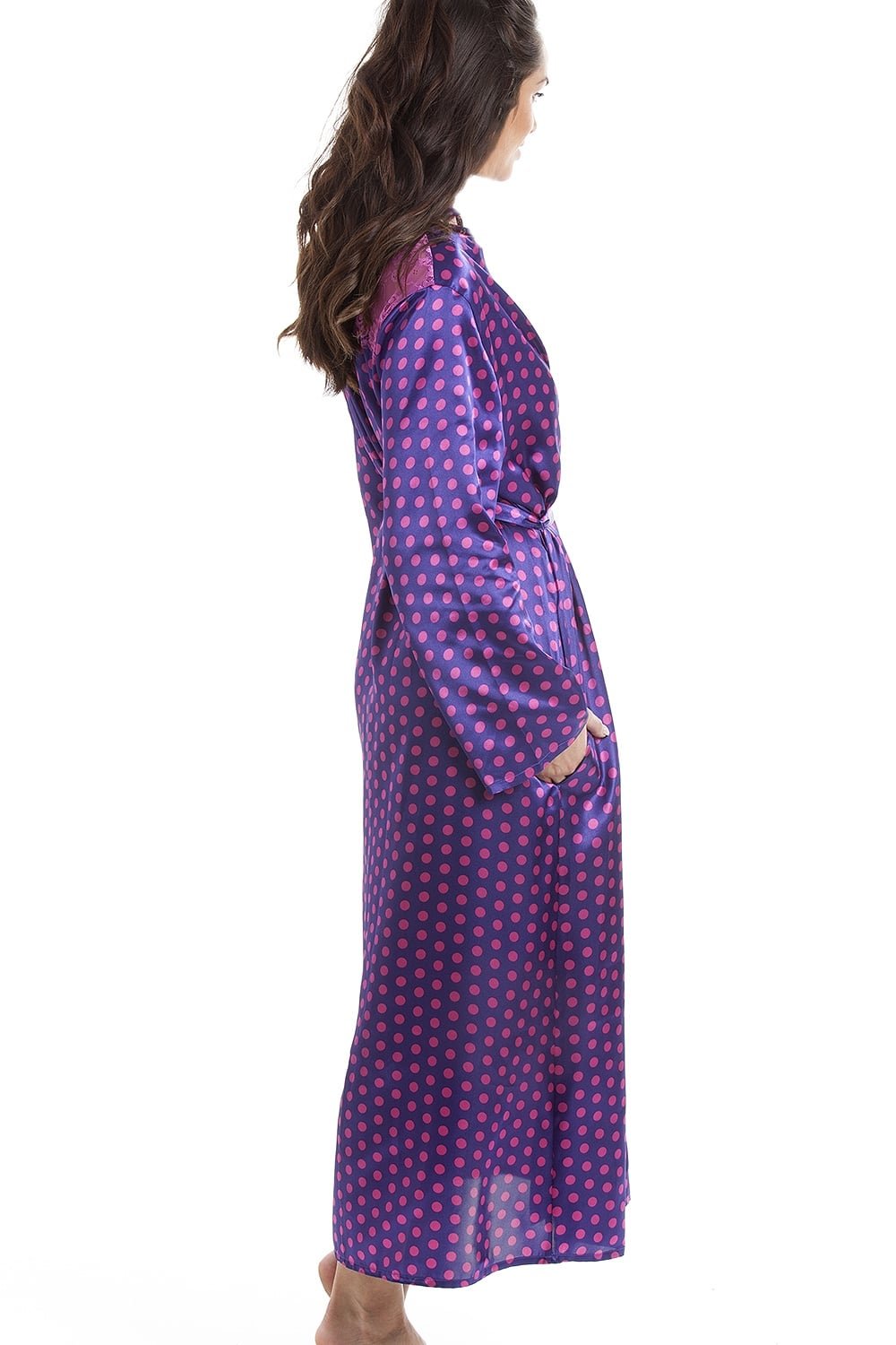 Purple with Pink Polka Dot Luxury Satin Dressing Gown