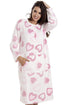 Camille Women's Lounge Dress in White Fleece Pink Heart Print Nightwear