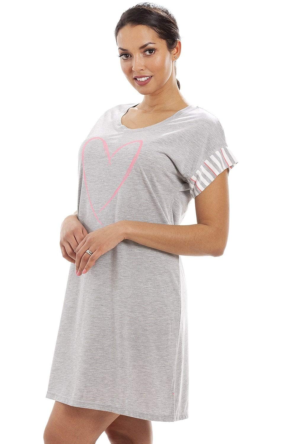 Womens Short Sleeve Plain Nightshirt With Heart Motif