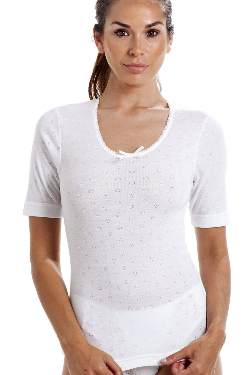 Womens Short Sleeved Round Neck Thermal T-Shirt