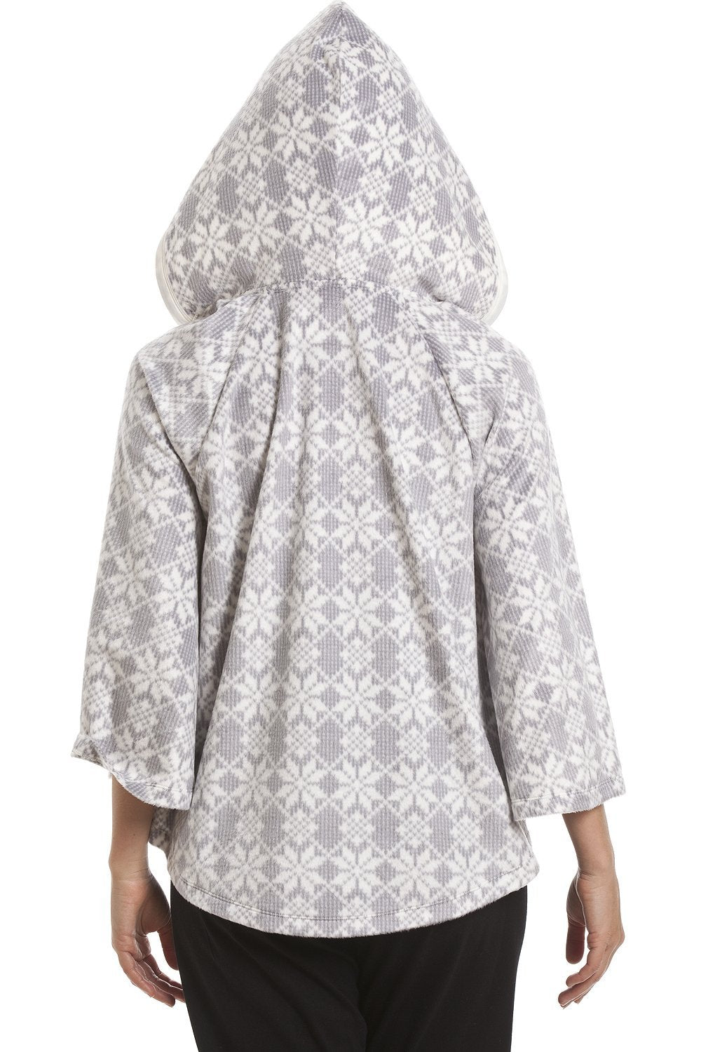 Snowflake Print Grey Hooded Fleece Poncho
