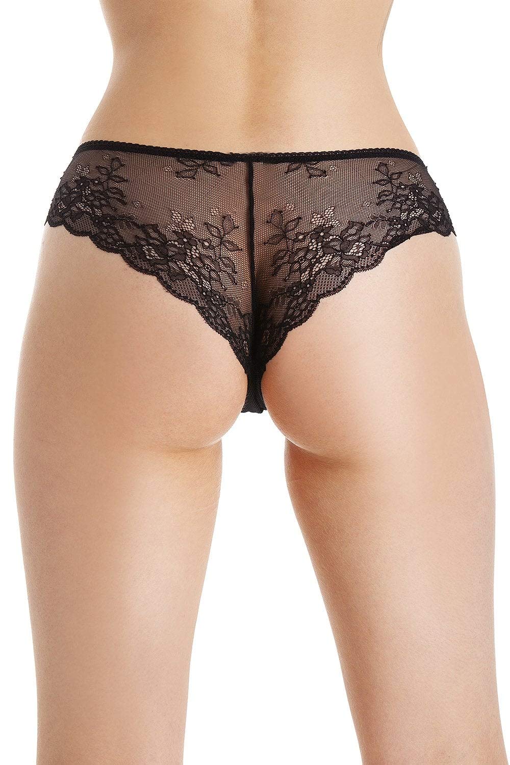 Womens 3 Pack Black Lace Brazilian Briefs