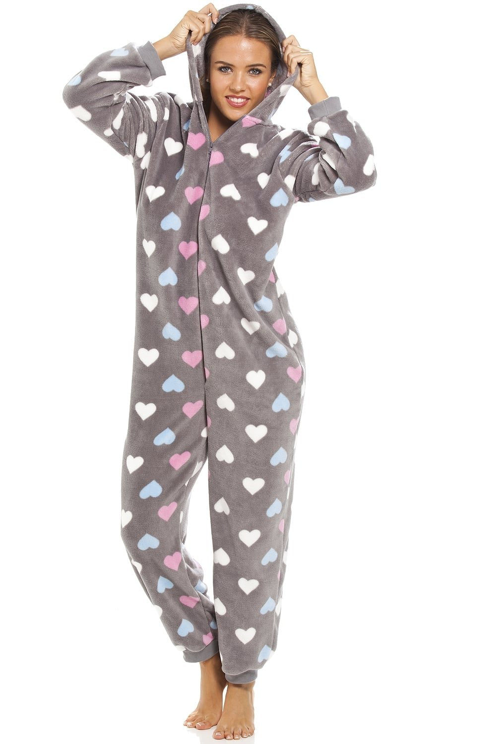 Multi Coloured Heart Print Supersoft Grey Onesie