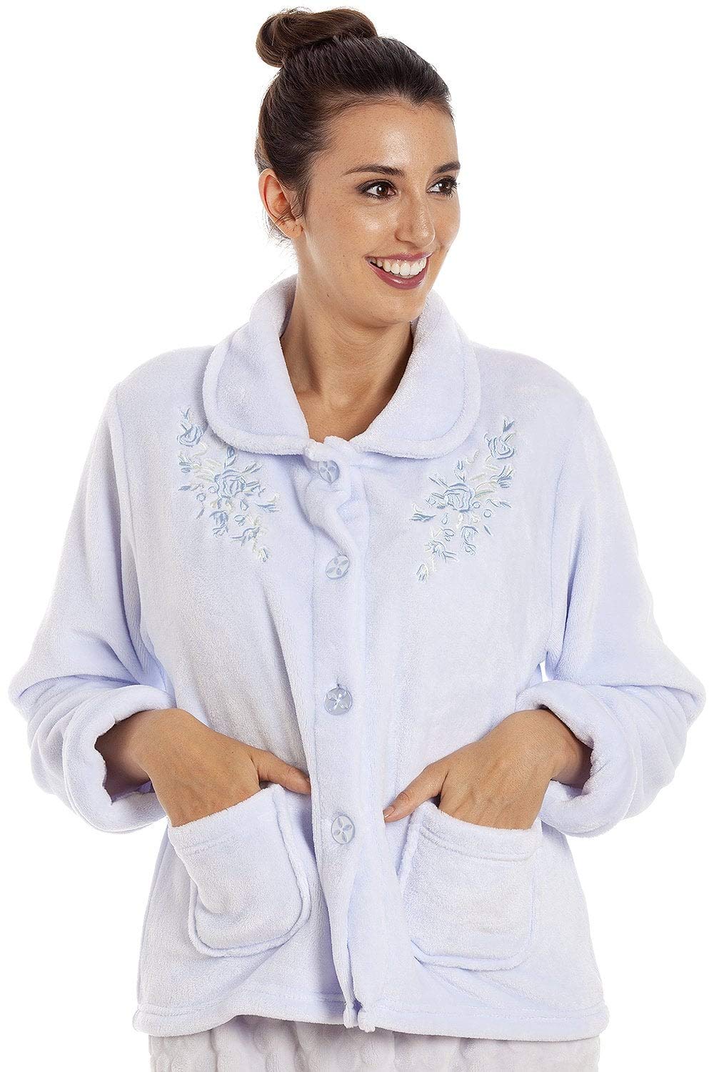 Camille Womens Floral Print Button Up Bed Jacket