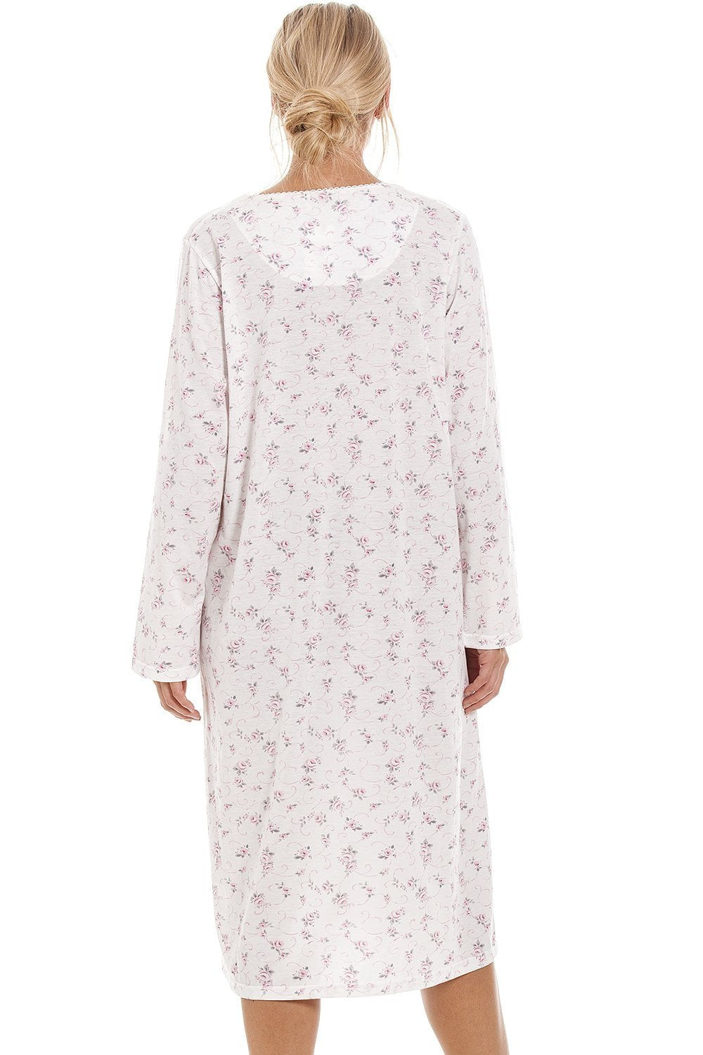 Womens Pink Rose Print Long Sleeve Nightdress