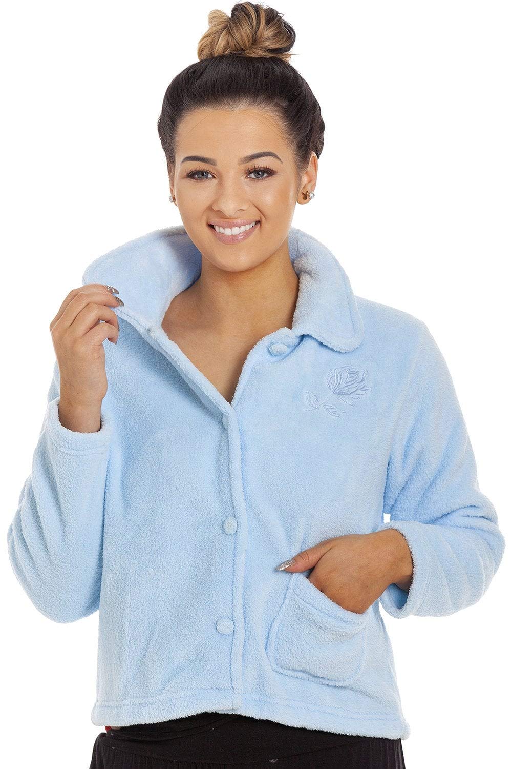 Camille Women's Bed Jacket in Soft Warm Fleece Cosy Nightwear Coat
