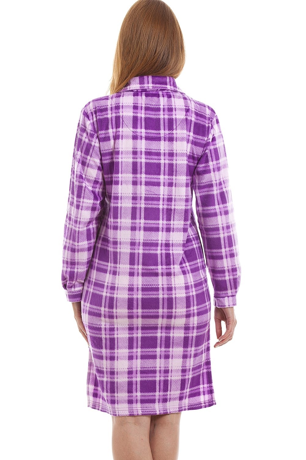 Lilac Checkered Long Sleeve Button Front Nightshirt