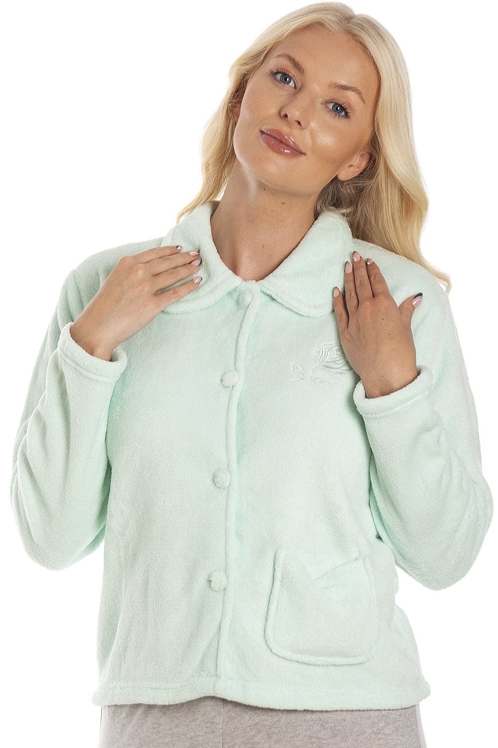 Camille Women's Bed Jacket in Soft Warm Fleece Cosy Nightwear Coat