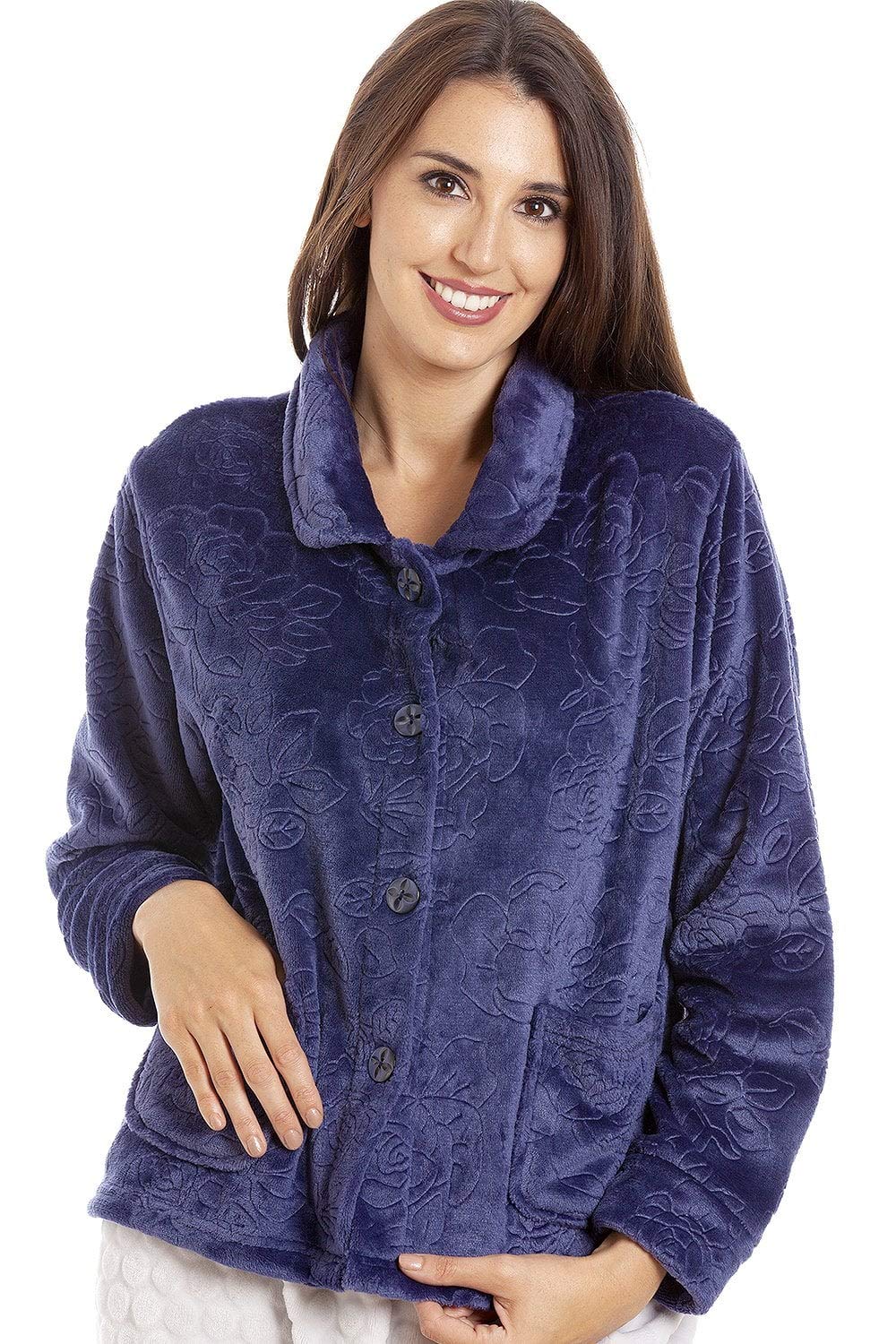Camille Womens Button Up Rose Embossed Bed Jackets 