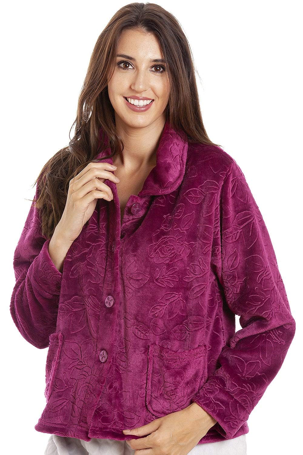 Camille Womens Button Up Rose Embossed Bed Jackets 