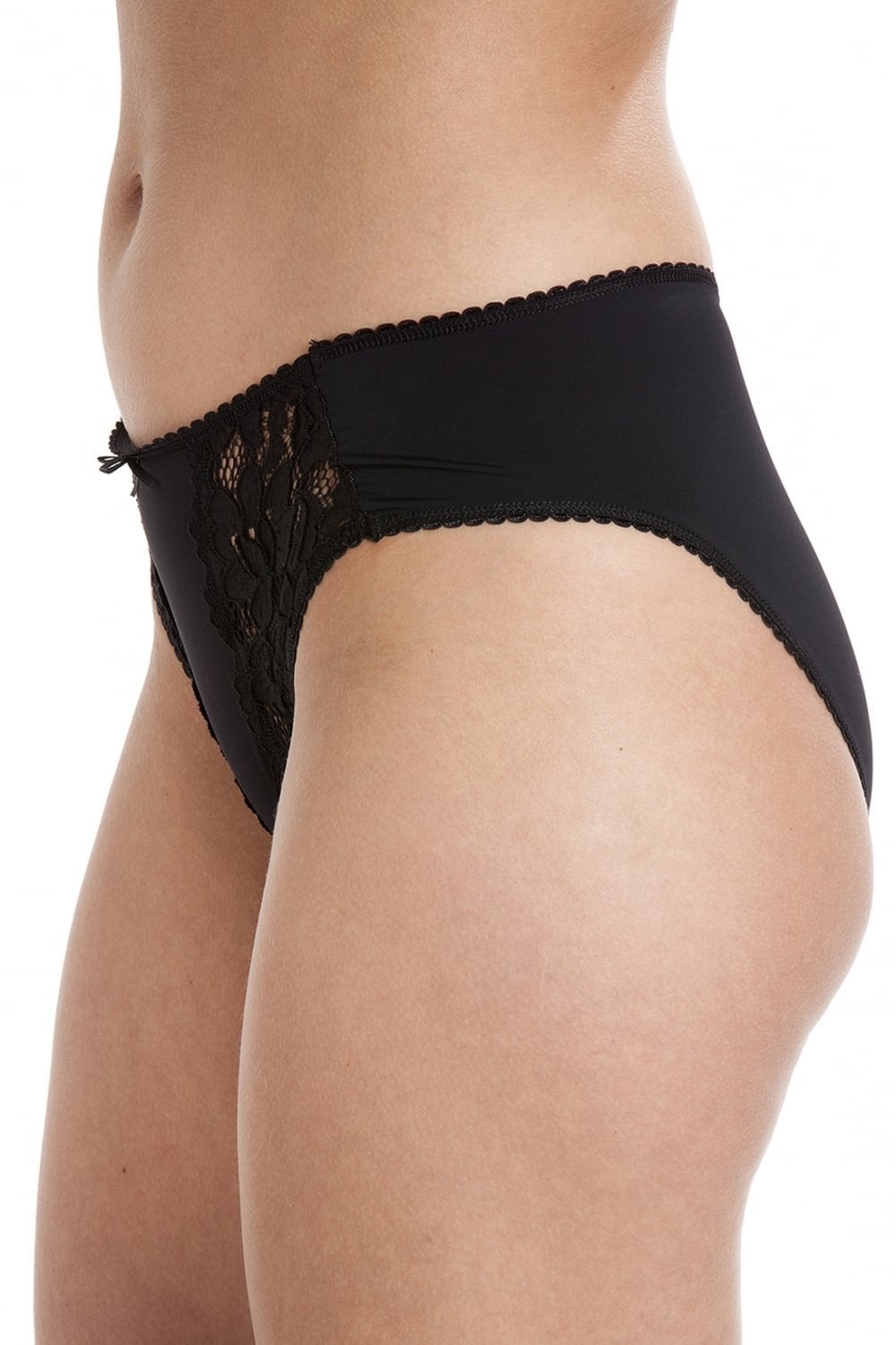 Womens Three Pack Black High Leg Floral Lace Panel Briefs