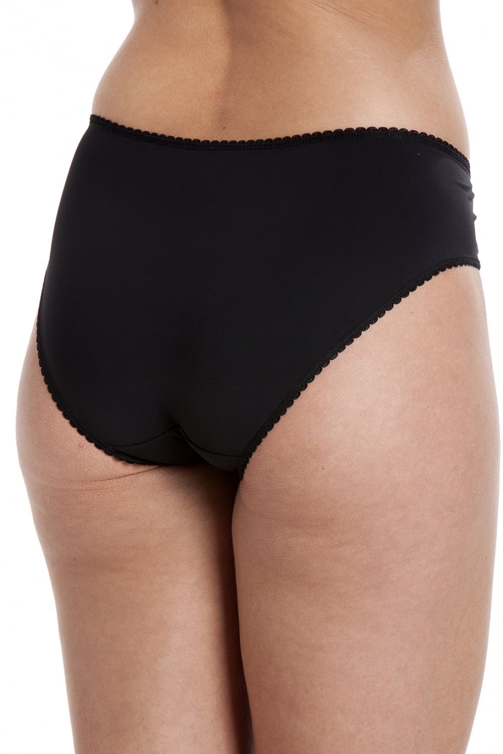 Womens Three Pack Black High Leg Floral Lace Panel Briefs